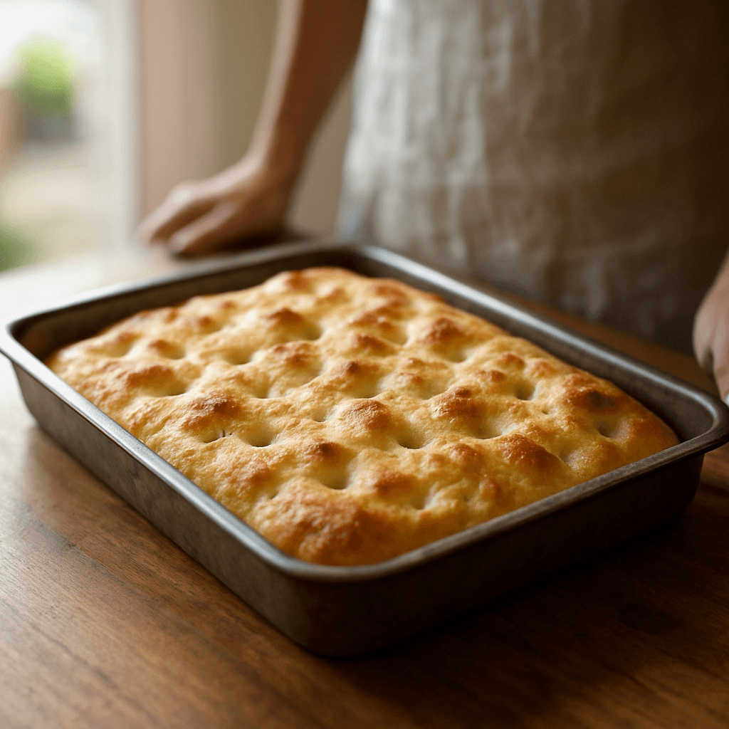 Focaccia maison moelleuse : bulles, croûte dorée